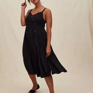 Torrid Black Midi Sundress – Button Front V-Neck, Pockets, Size 3